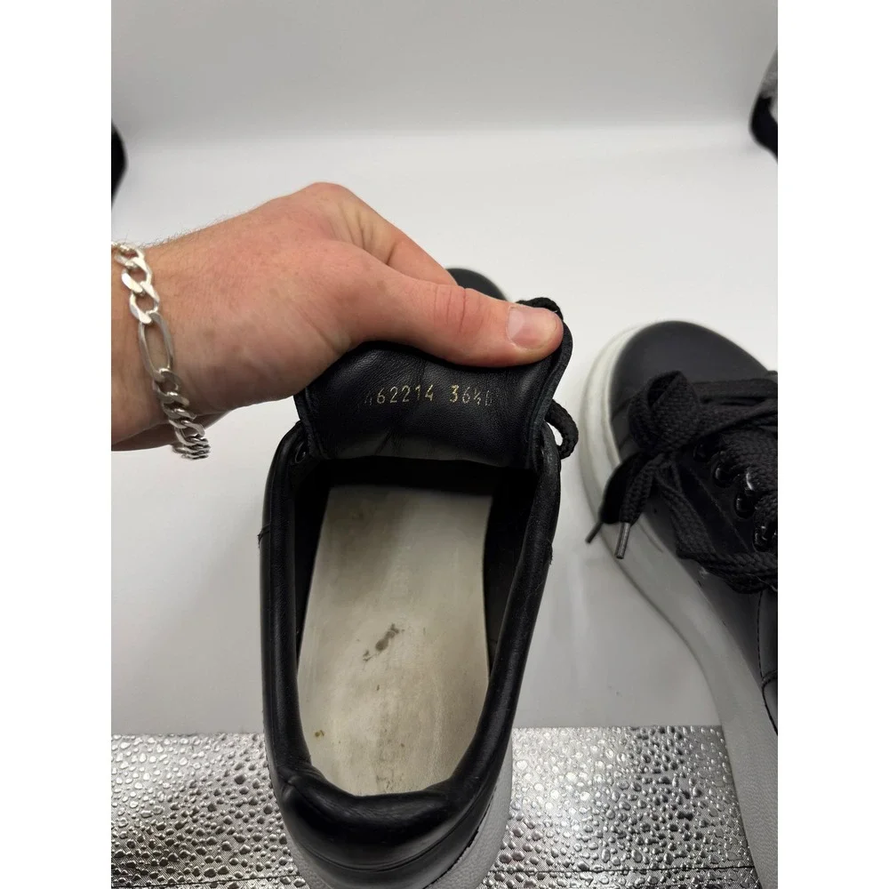 Alexander McQueen Oversized Sneakers Black Leather White Sole 462214 Size 36.5